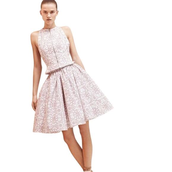 Alaia Paris Floral Embroidered Sleeveless Skater Dress Boho Chic White Size 40/S - Picture 1 of 11